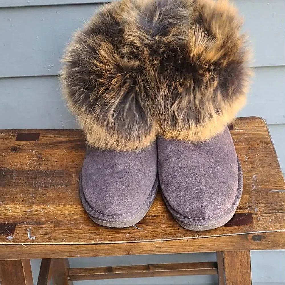 UGG Australia Brown Suede Real Fox Mini Boots size 9